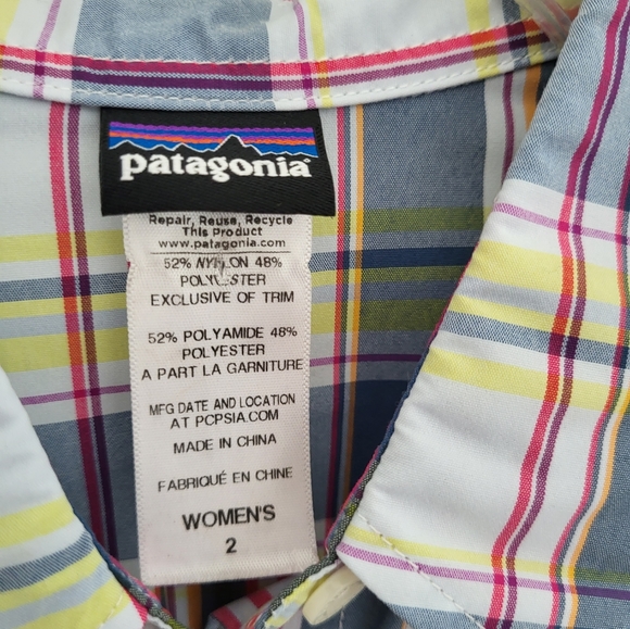 Patagonia Women Size 2 Button Down Long Sleeve Plaid Shirt Top Blouse Roll Tab - Picture 3 of 6